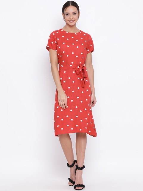 

Crimsoune Club Women Red Polka Dot Printed Fit and Flare Dress