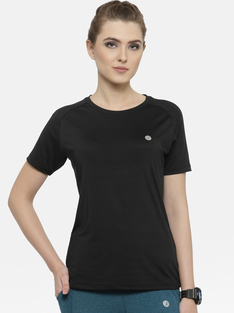 

BUKKUM Women Black Solid Round Neck T-shirt