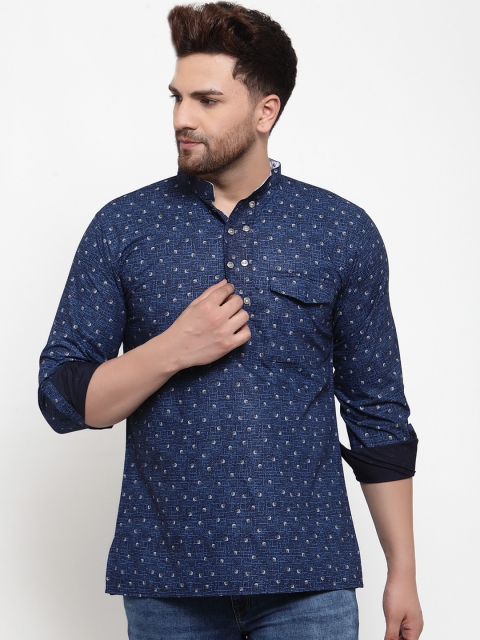 

KLOTTHE Men Navy Blue & Grey Printed Straight Kurta