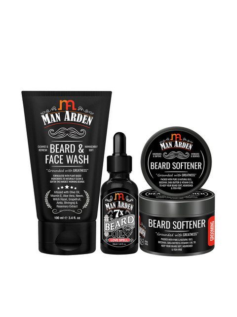 

Man Arden Beard & Face Conditioning Combo Beard & Face Wash + Beard Oil + Beard Softener, Black