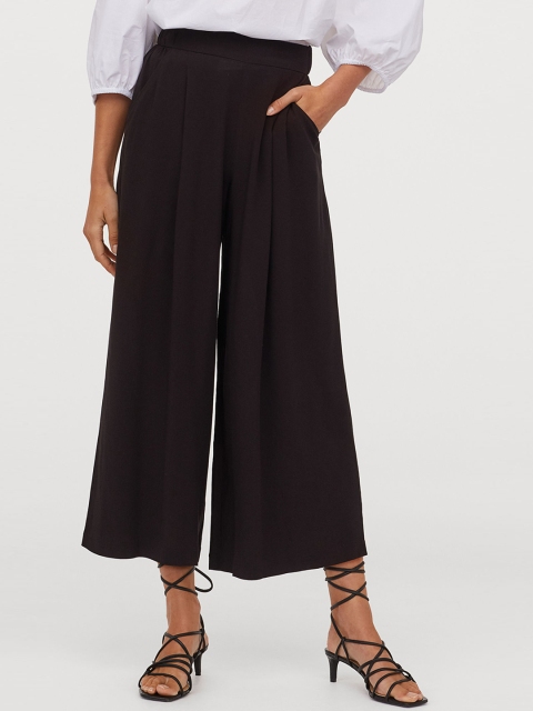 

H&M Women Black Solid Wide Trousers