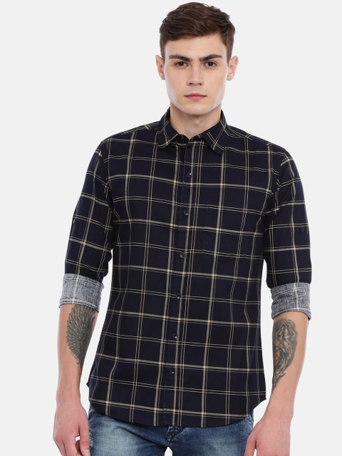 

Joven Men Navy Blue & Beige Slim Fit Printed Casual Shirt
