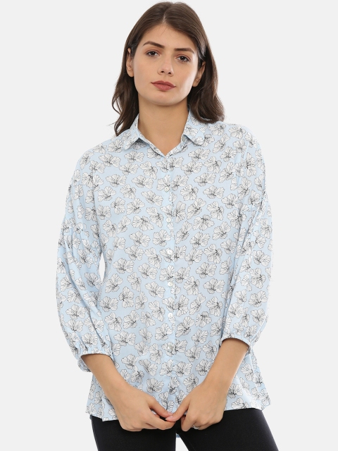 IDK Women Blue Printed Shirt Style Top