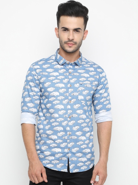 

WITH Men Blue & White Printed Slim Fit Casual Shirt