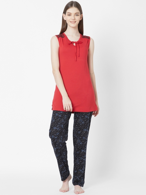 

Juliet Women Red & Black Solid Night suit