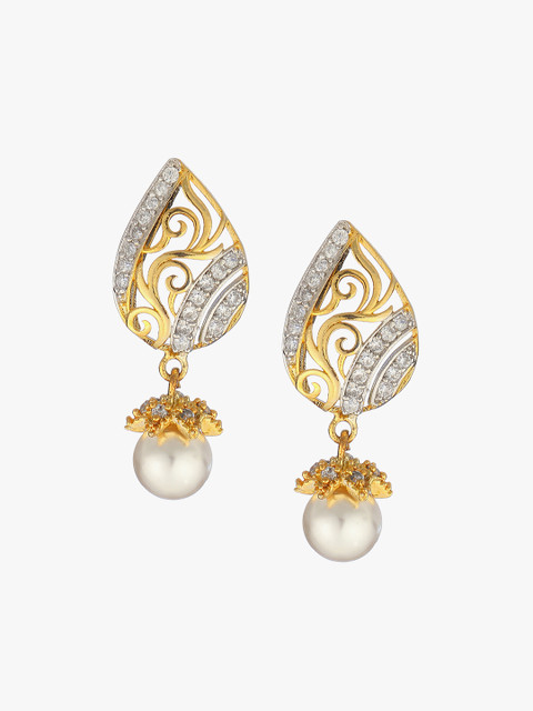 

Adwitiya Collection Gold & Silver Teardrop Shaped Drop Earrings