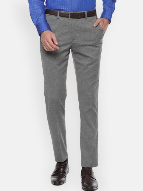 

Louis Philippe Men Grey Slim Fit Self Design Formal Trousers