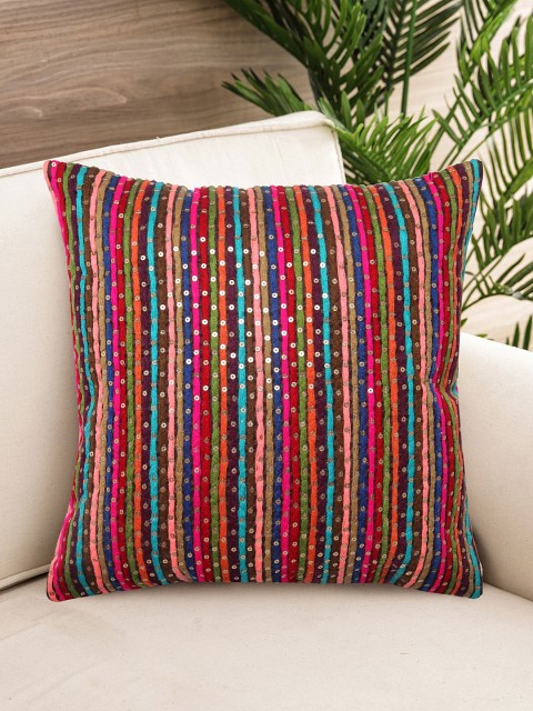 

NISRAG HOME Multicoloured Single Striped Square Cushion Covers, Multi