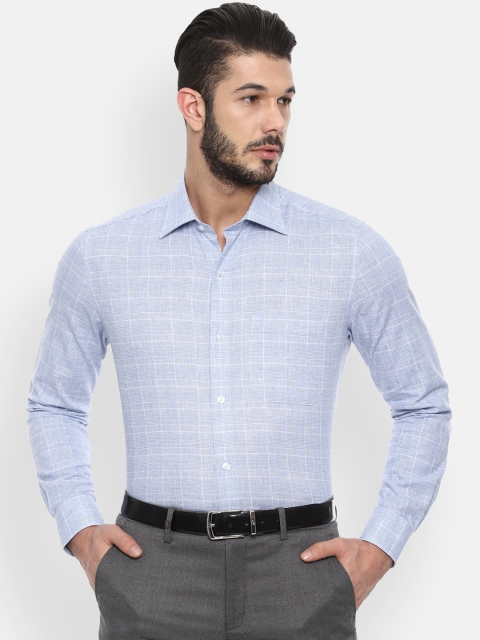 

Louis Philippe Men Blue & White Regular Fit Checked Formal Shirt