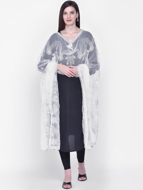 

Dupatta Bazaar White & Silver-Toned Embroidered Dupatta