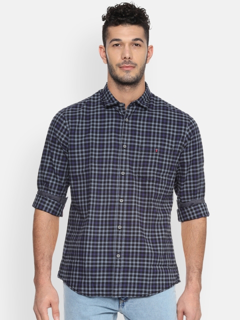 

Louis Philippe Jeans Men Navy Blue Checked Slim Fit Casual Shirt