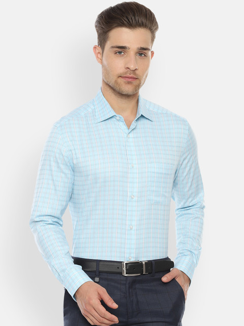 

Louis Philippe Men Turquoise Blue & White Regular Fit Checked Formal Shirt