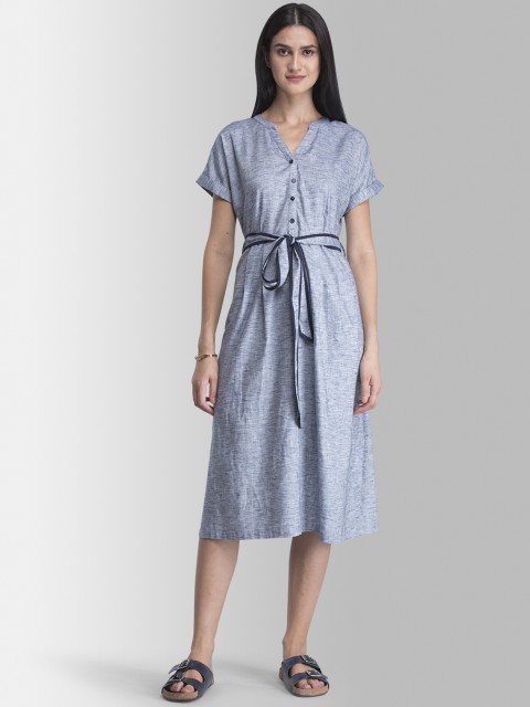 

FableStreet Women Blue Solid A-Line Dress