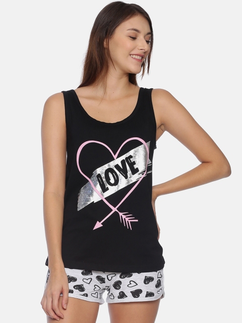 

Snarky Gal Women Black & Grey Printed Night suit