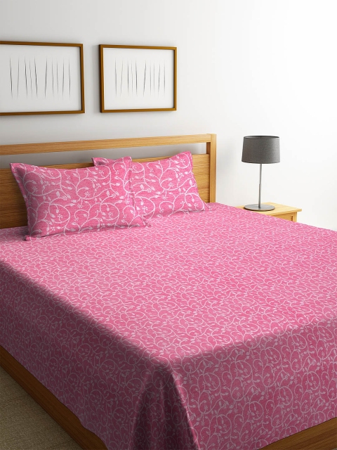 

KLOTTHE Pink & White Woven Design Double Bed Cover With 2 Pillow Covers