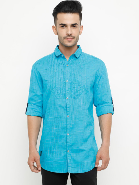 

WITH Men Blue Checked Regular Fit Casual Shirt