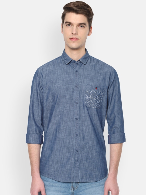 

Louis Philippe Jeans Men Blue Chambray Slim Fit Solid Casual Shirt