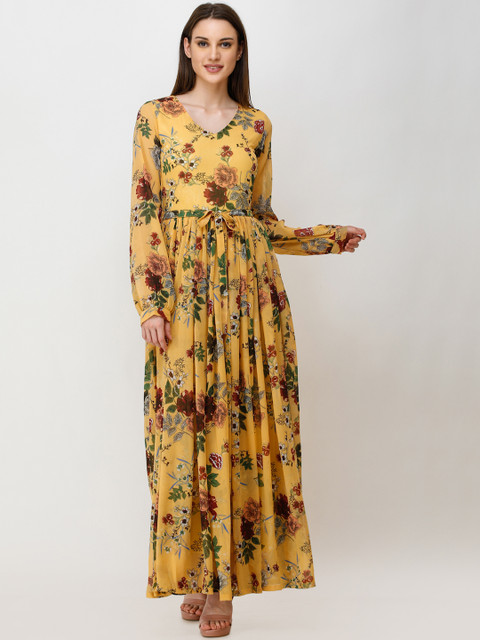 

SCORPIUS Women Yellow Printed Maxi Dress