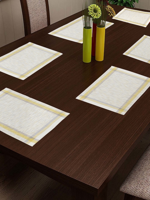 

NEUDIS Set of 6 Grey & Yellow Abstract Hand Woven Table Placemats