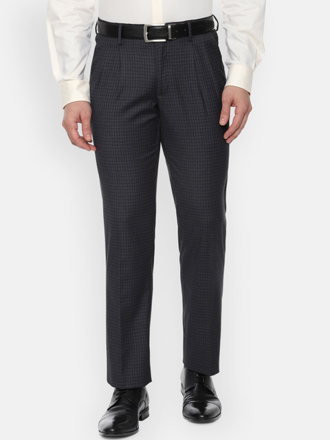 

Louis Philippe Men Charcoal Grey Regular Fit Checked Formal Trousers