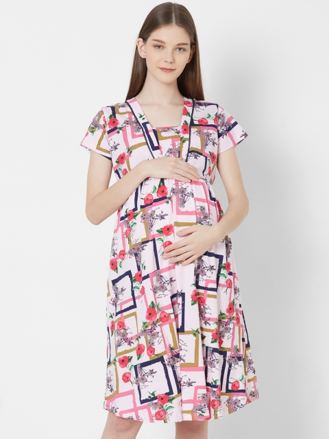

Juliet White & Pink Printed Maternity Nightdress