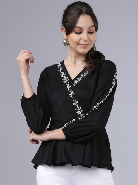 

Tokyo Talkies Women Black Embroidered Top