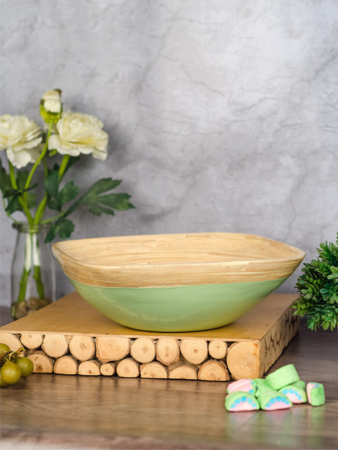 

GOODHOMES Green & Beige Printed Square Bamboo Wood Bowl