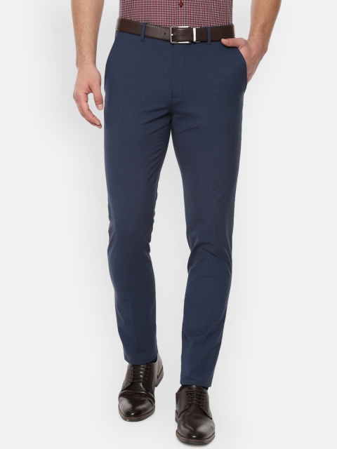

Louis Philippe Men Navy Blue Slim Fit Self Design Formal Trousers