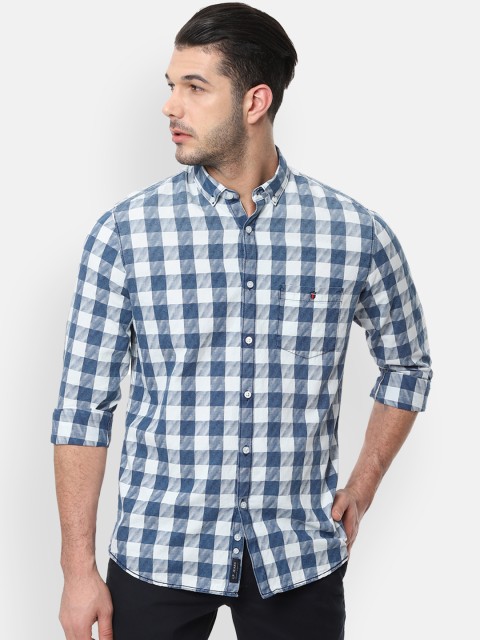 

Louis Philippe Jeans Men Navy Blue & White Checked Regular Fit Casual Shirt