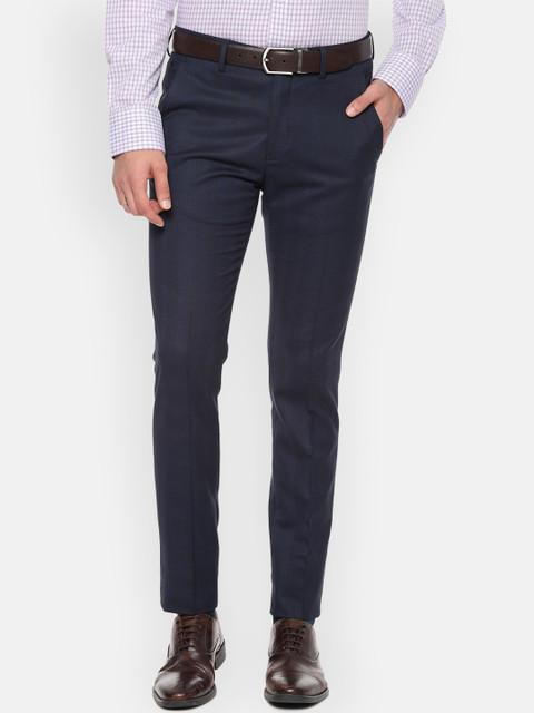 

Louis Philippe Men Navy Blue Slim Fit Self Design Formal Trousers