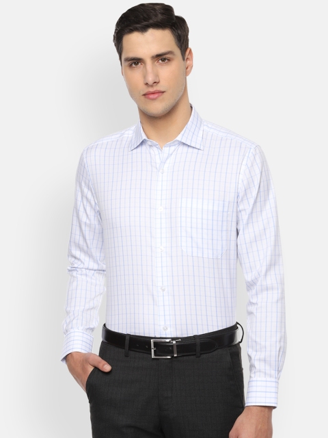 

Louis Philippe Men White & Blue Regular Fit Checked Formal Shirt