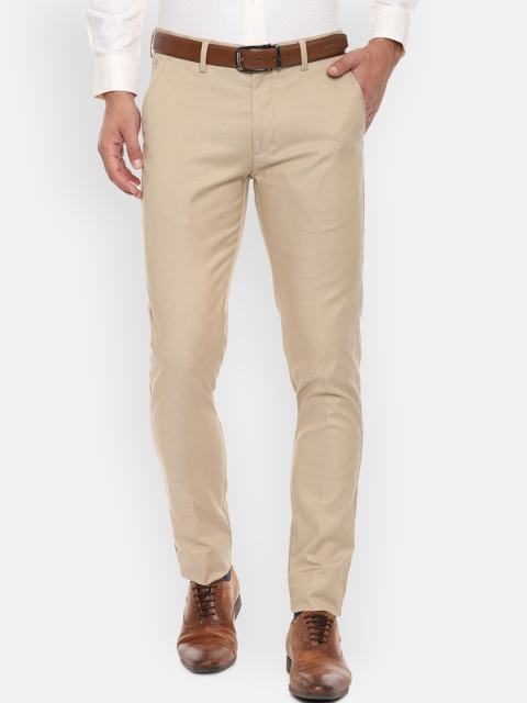 

Louis Philippe Men Beige Slim Fit Self Design Formal Trousers
