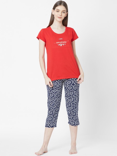 

Juliet Women Red & Navy Blue Printed Night suit