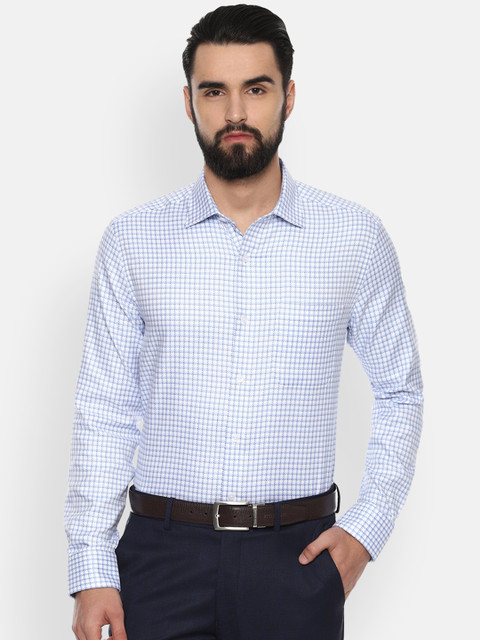 

Louis Philippe Men White & Blue Regular Fit Checked Formal Shirt