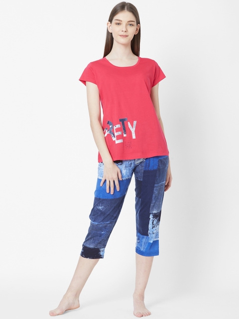 

Juliet Women Red & Blue Printed Night suit