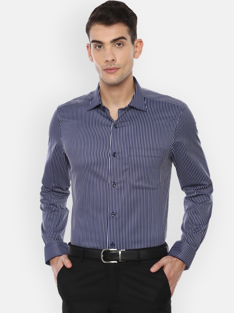 

Louis Philippe Men Navy Blue & Off-White Regular Fit Striped Formal Shirt