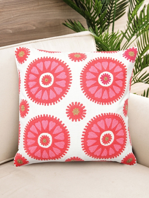 

NISRAG HOME White & Pink Single Geometric Square Cushion Cover