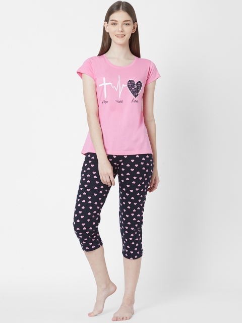 

Juliet Women Pink & Navy Blue Printed Night suit