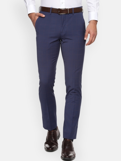 

Louis Philippe Men Navy Blue Slim Fit Checked Formal Trousers