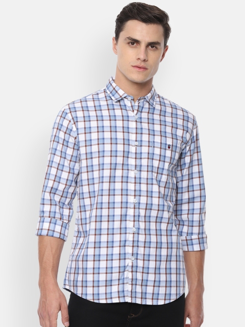 Louis Philippe Jeans Men Blue & White Checked Regular Fit Casual Shirt