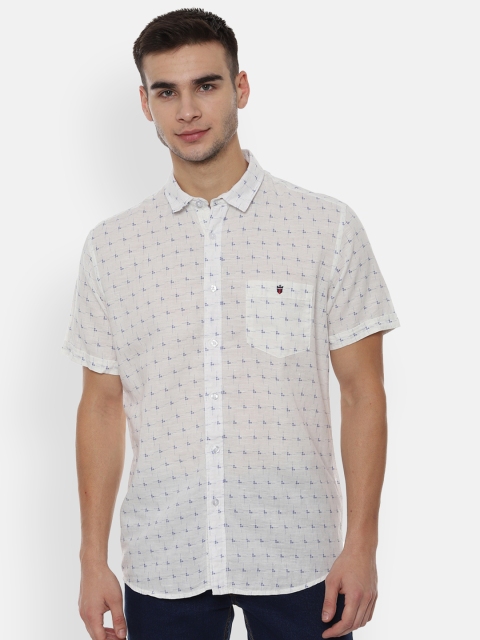 

Louis Philippe Jeans Men White & Blue Printed Slim Fit Casual Shirt