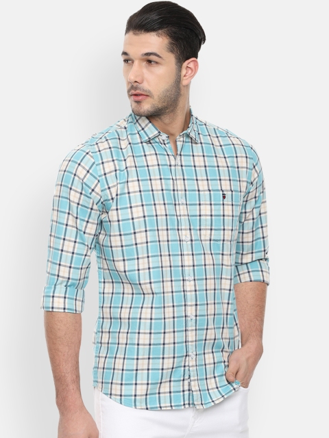 

Louis Philippe Jeans Men Blue & White Checked Slim Fit Casual Shirt
