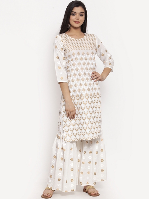 

ANAISA Women White & Beige Printed Kurta with Sharara