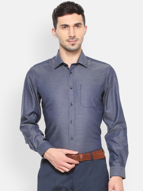

Louis Philippe Men Blue & Navy Blue Slim Fit Checked Casual Shirt