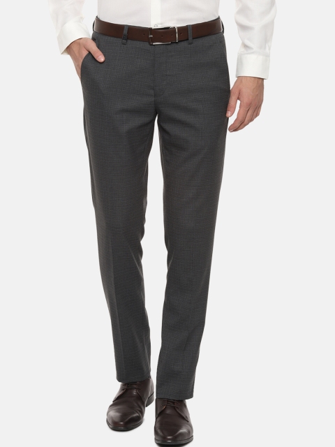 

Louis Philippe Men Grey Slim Fit Checked Formal Trousers