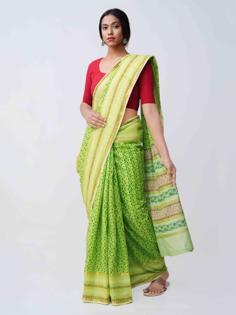 

Unnati Silks Green Pure Cotton Printed Mangalagiri Saree