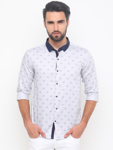 

WITH Men White Slim Fit Printed Casual Shirt