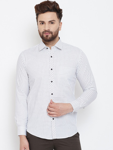 

Spirit Men White Comfort Regular Fit Checked Casual Shirt