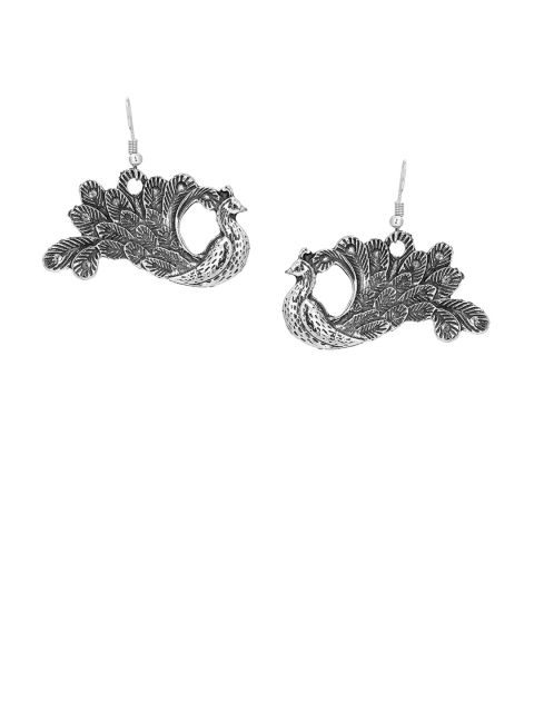 

Adwitiya Collection Silver-Toned Peacock Shaped Drop Earrings