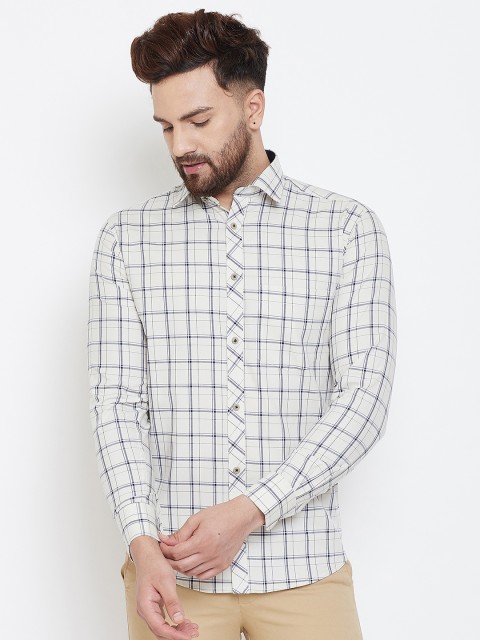 

Spirit Men White Comfort Regular Fit Checked Casual Shirt